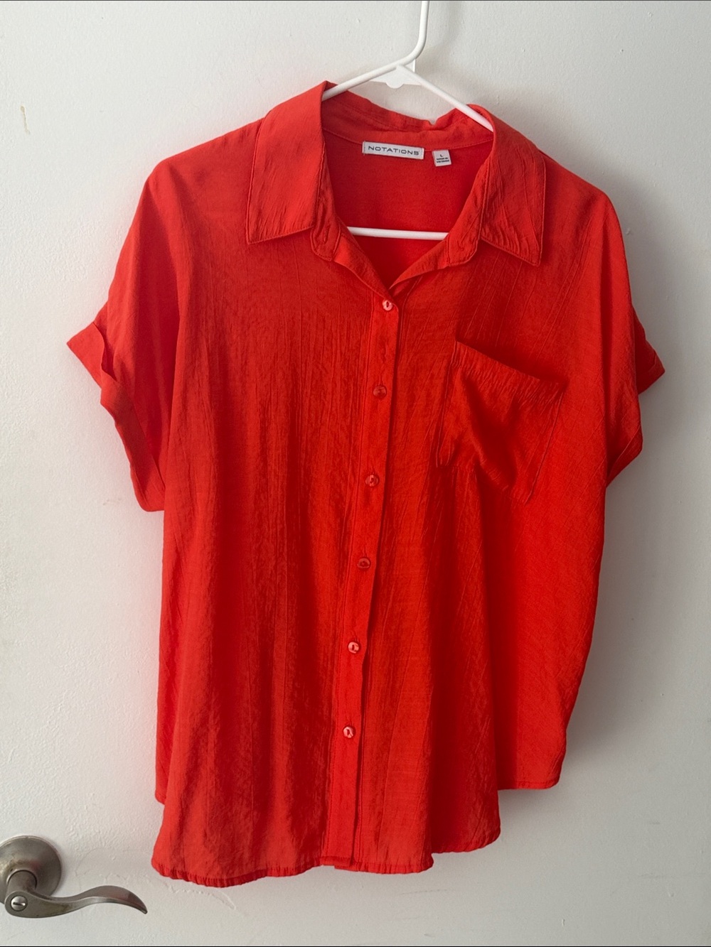 Notations Bright Red Short Sleeve Button-Down Shirt